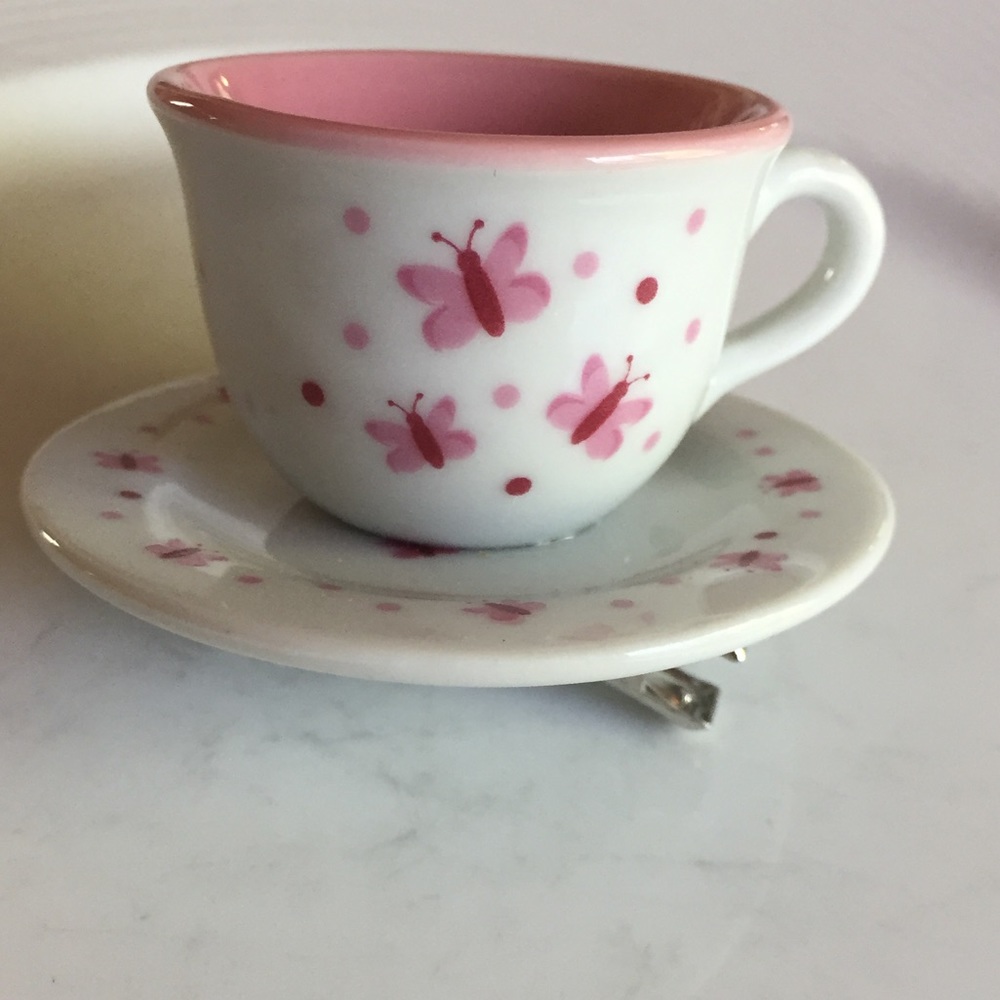 🦋 Lovely Unique Ceramic Butterfly Teacup Saucer Kawaii Pastel Hair Clip ☕️ - Picture 2 of 6